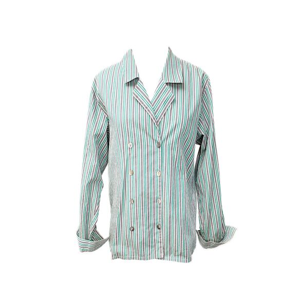 1950s Jaeger Boxy Tailored Cotton Striped Long Sleeve Shirt